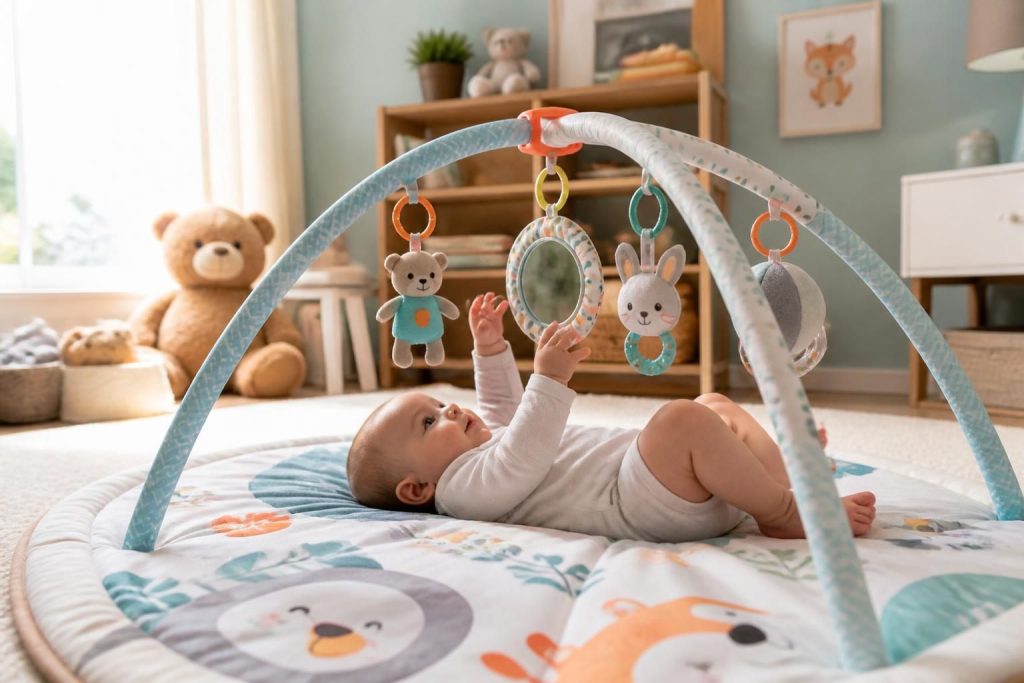 découvrez l'utilité du tapis d'éveil pour le développement de votre bébé et nos conseils pour bien le choisir selon ses besoins.