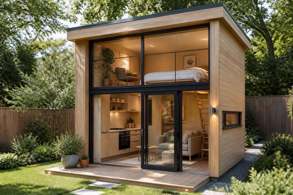 découvrez notre maison en bois de 20m2 avec mezzanine, une extension pratique et design pour maximiser votre espace de vie avec style et fonctionnalité.