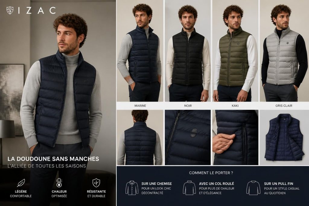découvrez la doudoune sans manche izac pour homme : explorez les couleurs, styles tendance et bénéficiez de conseils d'achat pour choisir le modèle idéal.
